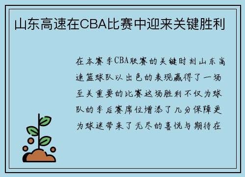 山东高速在CBA比赛中迎来关键胜利